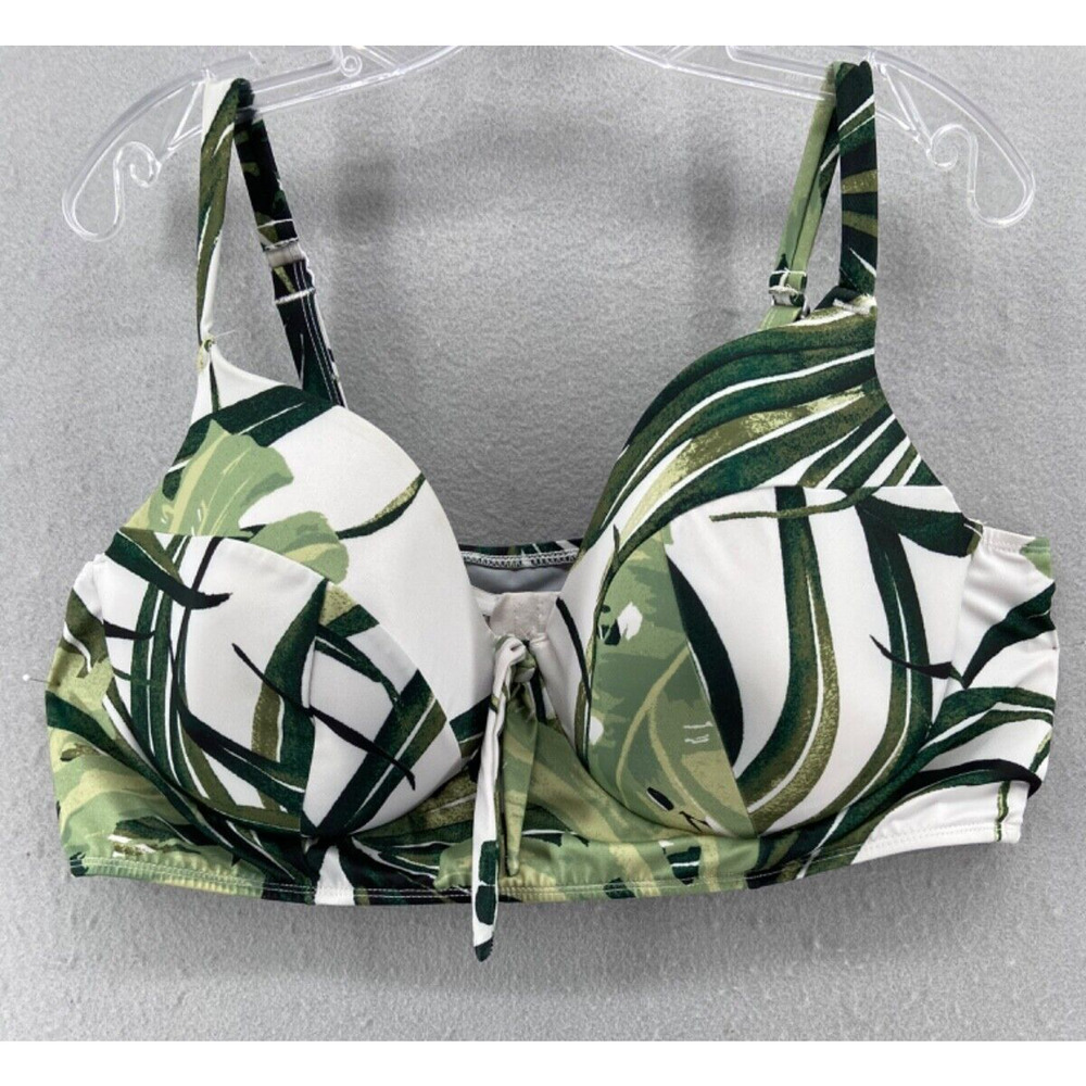 Swim by Cacique Bikini Top Women's Size 46DD Green Balconette Lined Underwire